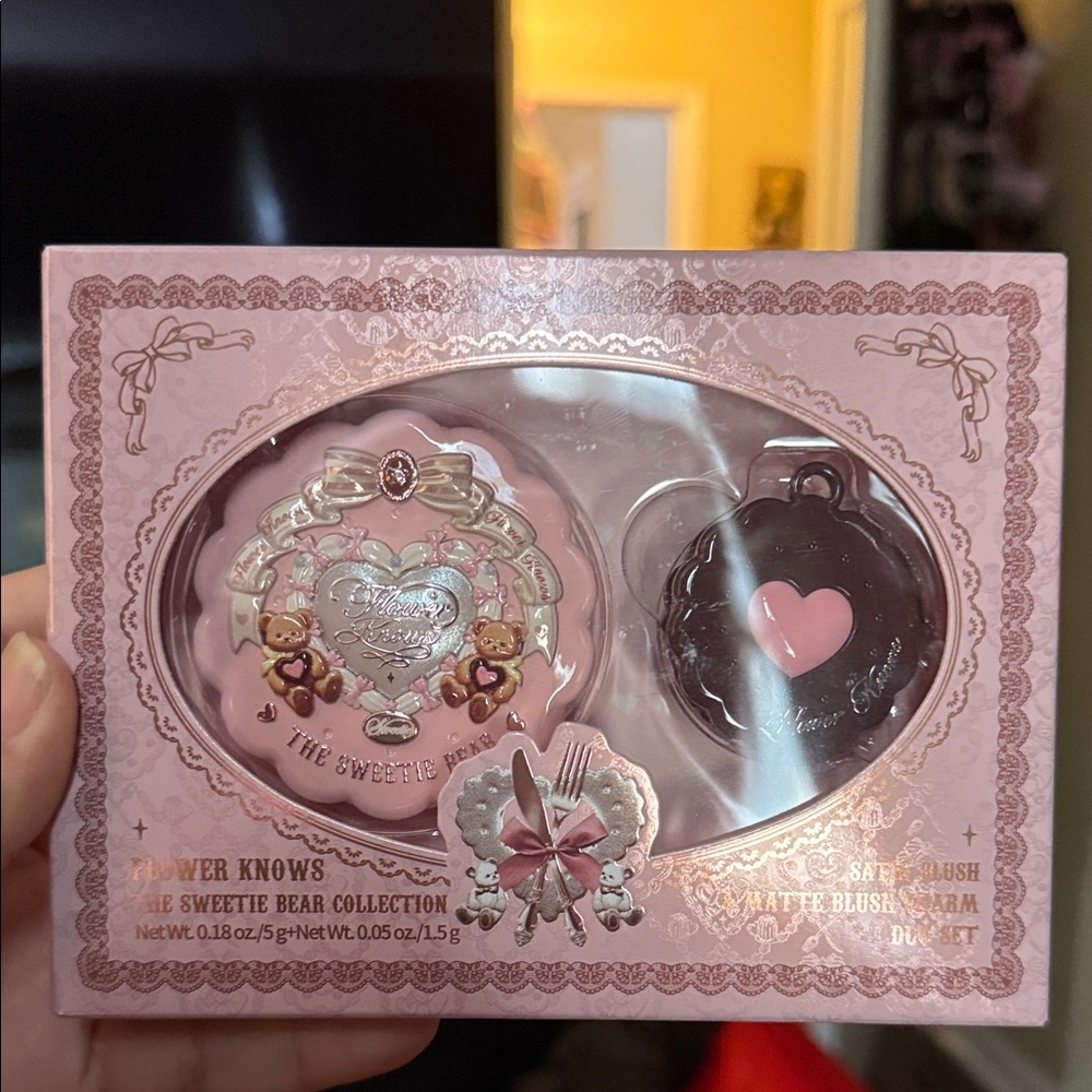 Flower Knows The Sweetie Bear Collection Satin Blush & Matte Blush Charm Set Duo